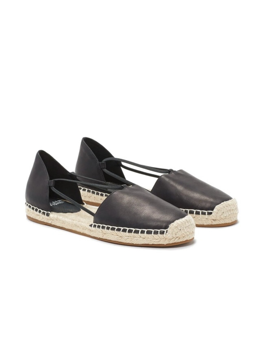 Eileen Fisher Lee Washed Black Leather Espadrille Flats Size 9